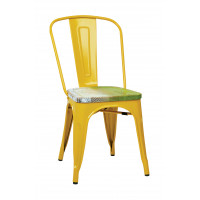 OSP Home Furnishings BRW2910A4-C307 Bristow Metal Chair with Vintage Wood Seat, Yellow Finish Frame & Pine Alice Finish Seat, 4 Pack